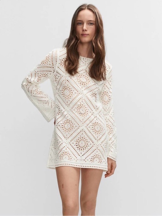 Mango Dresses & Skirts - White Crochet Long-Sleeve dress